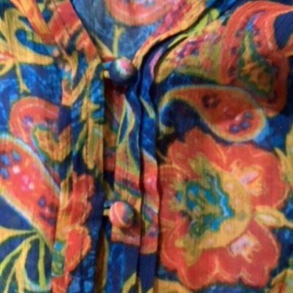 Jones New York Paisley Button Up Shirt Sz L Vibrant Blue Orange - Picture 3 of 8